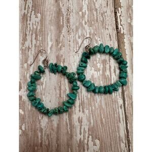 Turquoise Chip Earrings Round Hoop Earrings 925 Sterling Silver wire & Fishhook